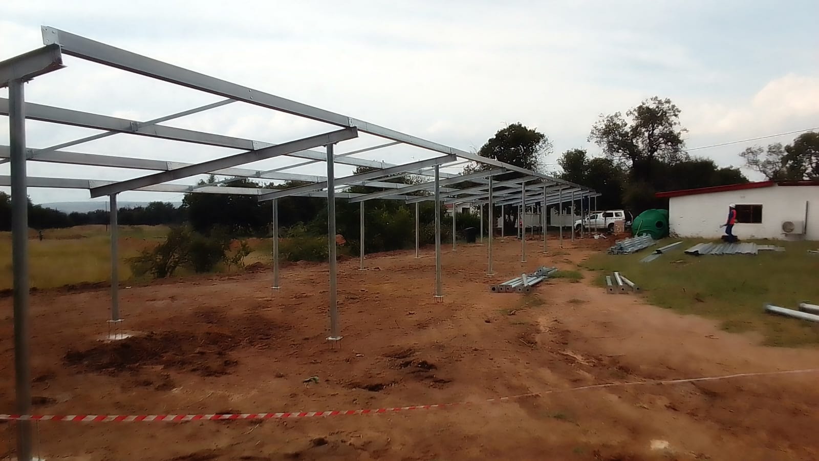 Solar panel carport structure ready for panel installation